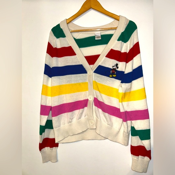 Disney 100 Retro Reimagined Rainbow Stripes Mickey Mouse Cardigan - Size Large - Picture 2 of 5